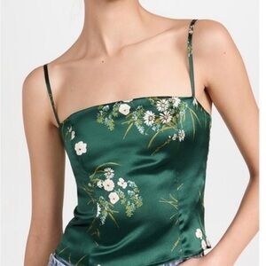 Reformation Overland Silk Top in Emerald Floral — NWOT